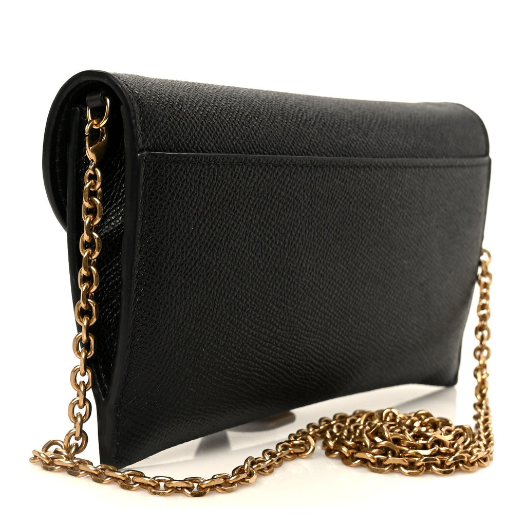 Christian Dior Grained Calfskin Saddle Chain Wallet Pouch Black