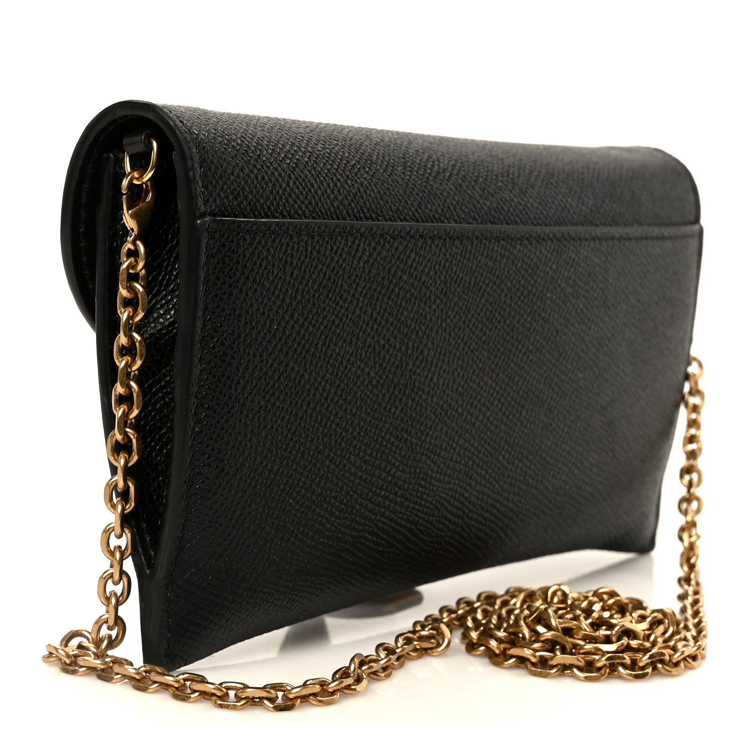Christian Dior Grained Calfskin Saddle Chain Wallet Pouch Black