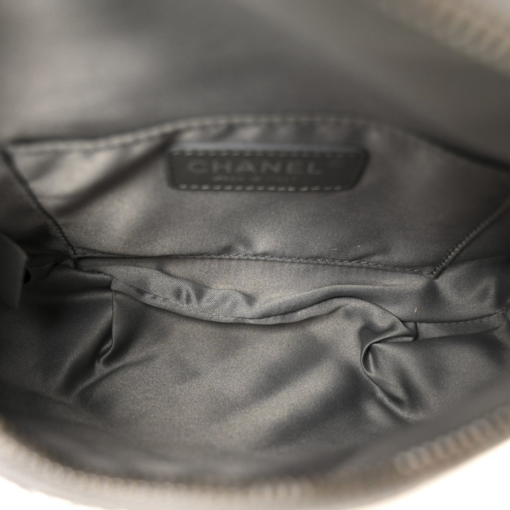 Chanel Metallic Calfskin Quilted Banane Waist Bag Fanny Pack Dark Silver