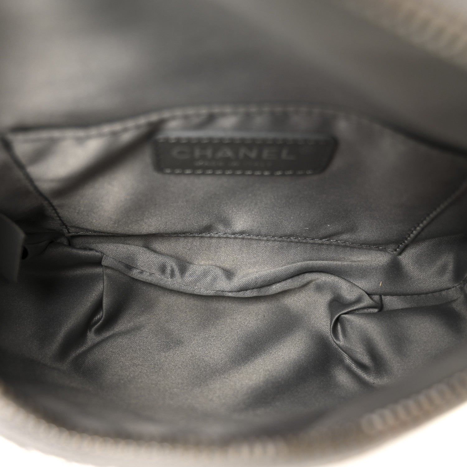 Chanel Metallic Calfskin Quilted Banane Waist Bag Fanny Pack Dark Silver