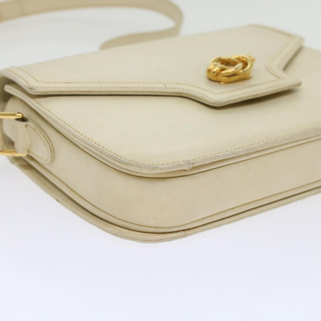 GUCCI Turn Lock Shoulder Bag Leather White 001.406.0587  45900