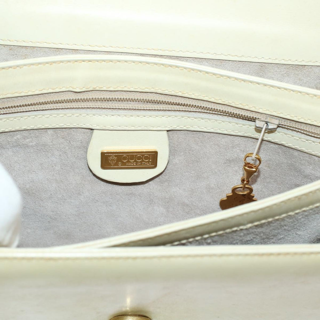 GUCCI Turn Lock Shoulder Bag Leather White 001.406.0587  45900