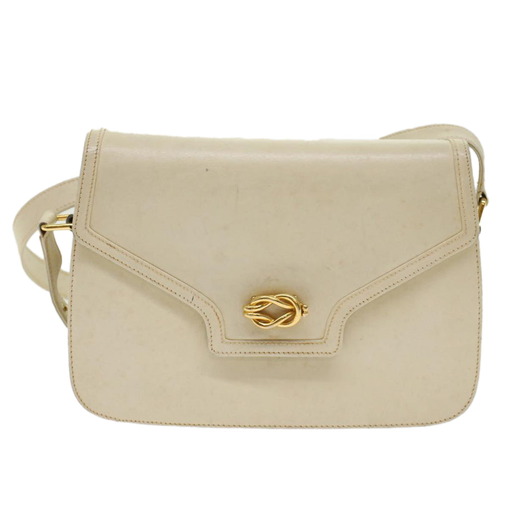 GUCCI Turn Lock Shoulder Bag Leather White 001.406.0587  45900