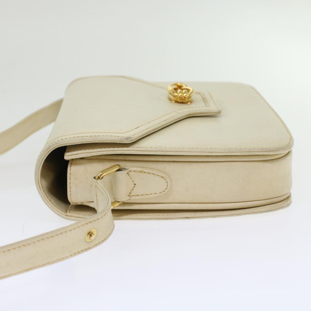 GUCCI Turn Lock Shoulder Bag Leather White 001.406.0587  45900