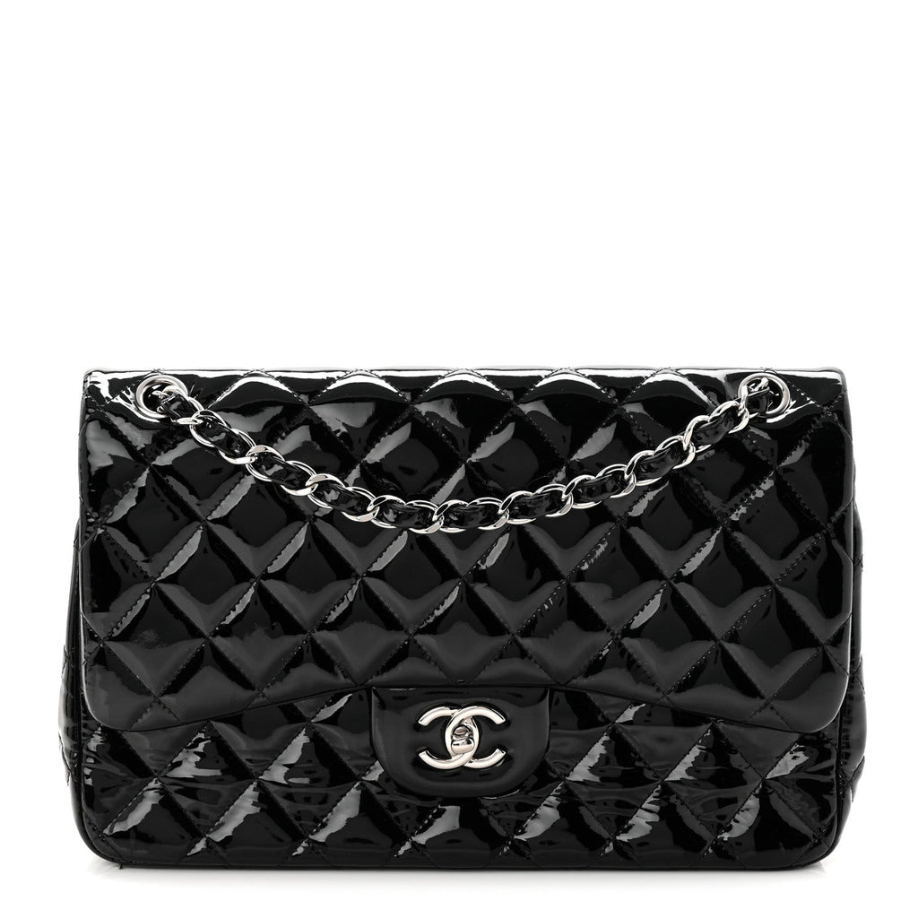 Chanel Patent Quilted Jumbo Double Flap Black