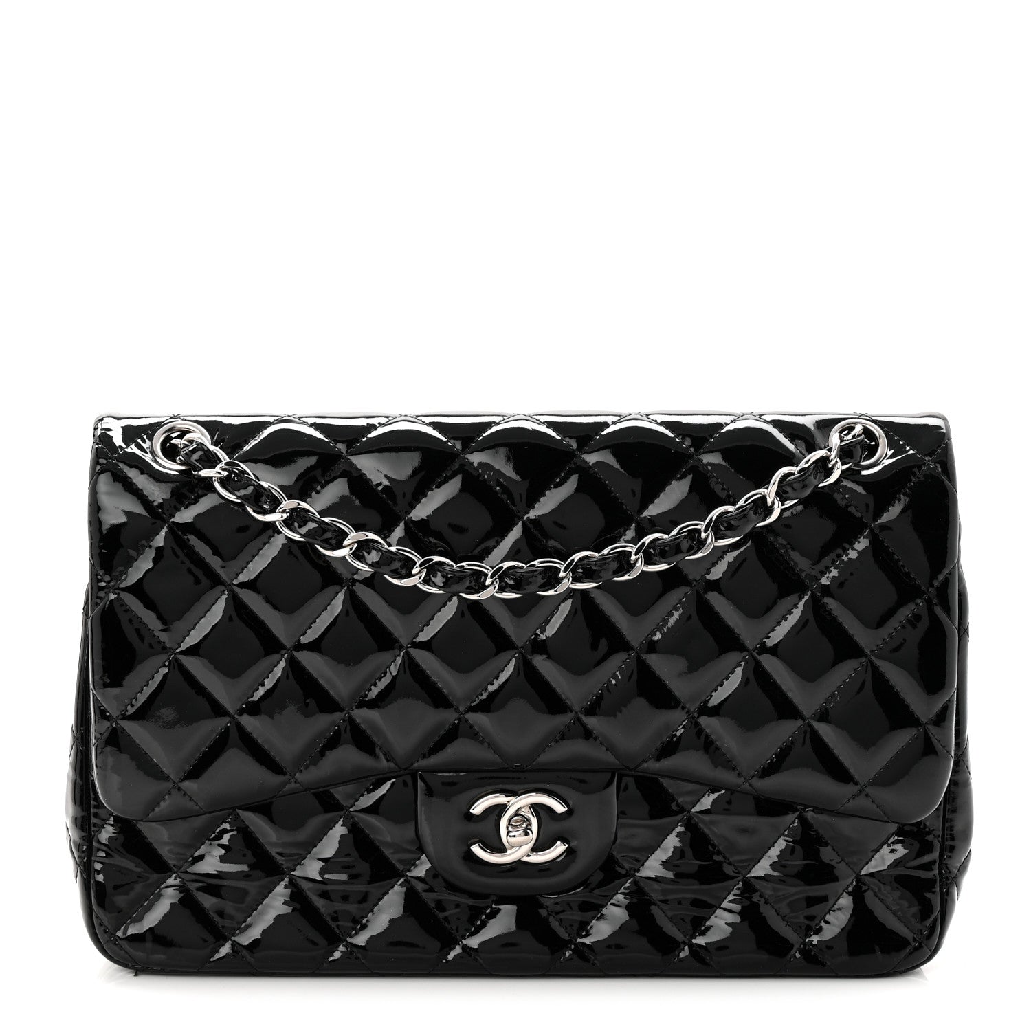 Chanel Patent Quilted Jumbo Double Flap Black