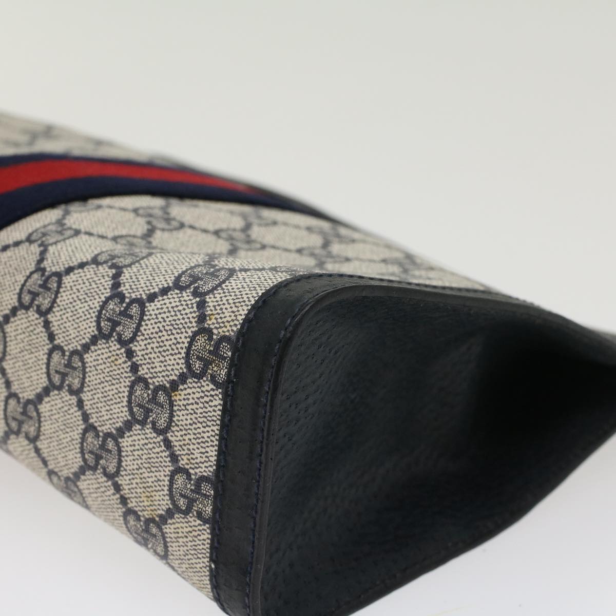 GUCCI GG Canvas Sherry Line Clutch Bag Gray Red Navy 89.01.002  45958