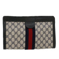 GUCCI GG Canvas Sherry Line Clutch Bag Gray Red Navy 89.01.002  45958