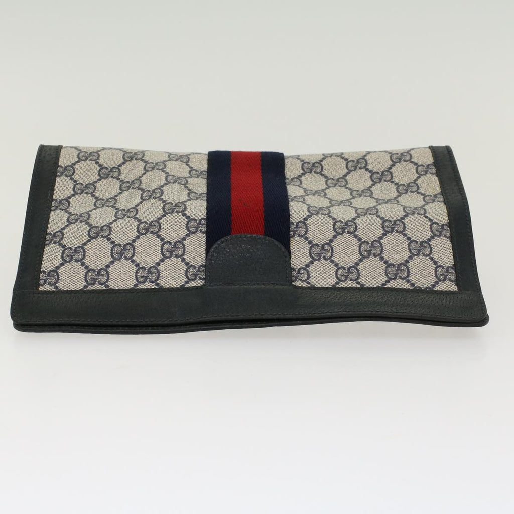 GUCCI GG Canvas Sherry Line Clutch Bag Gray Red Navy 89.01.002  45958