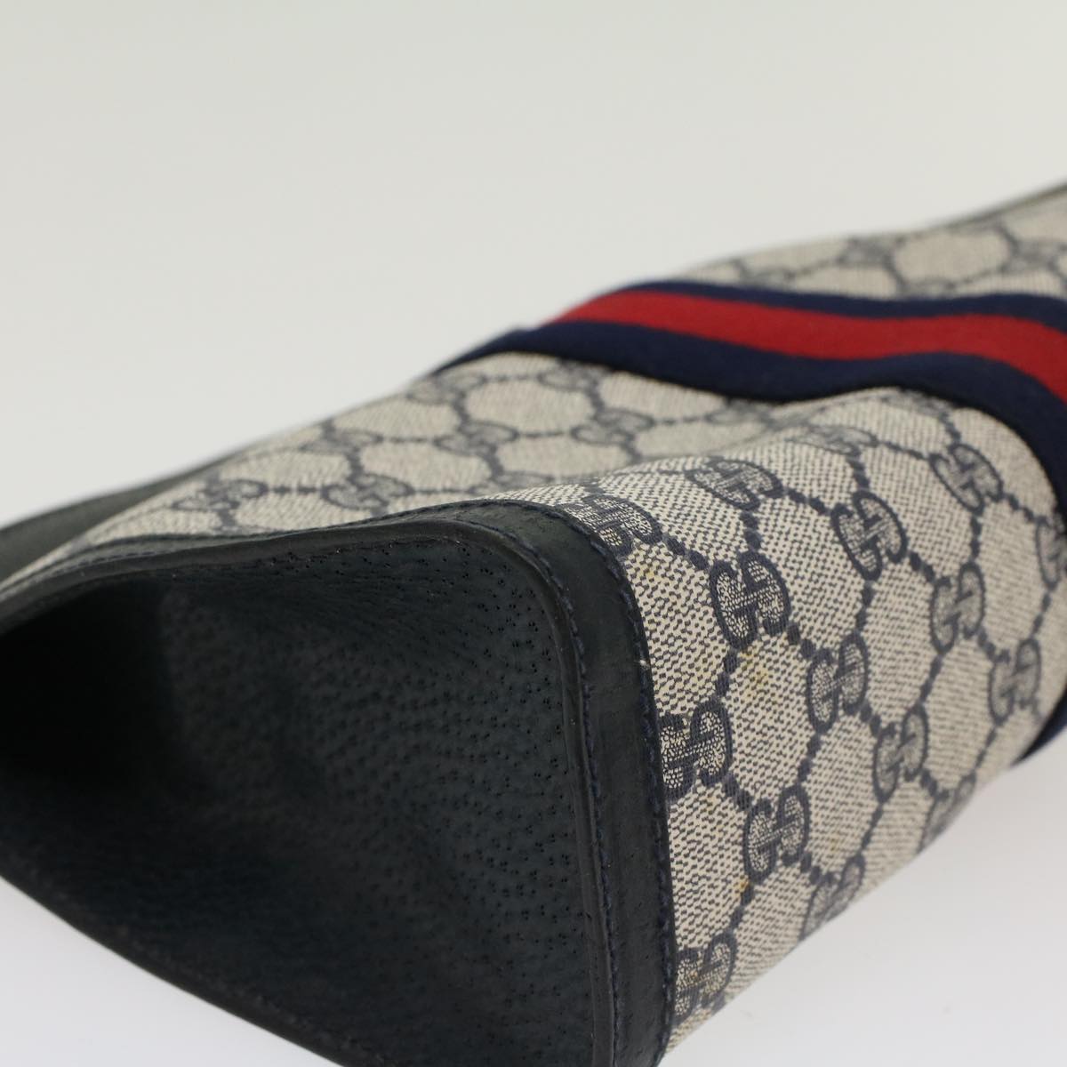 GUCCI GG Canvas Sherry Line Clutch Bag Gray Red Navy 89.01.002  45958