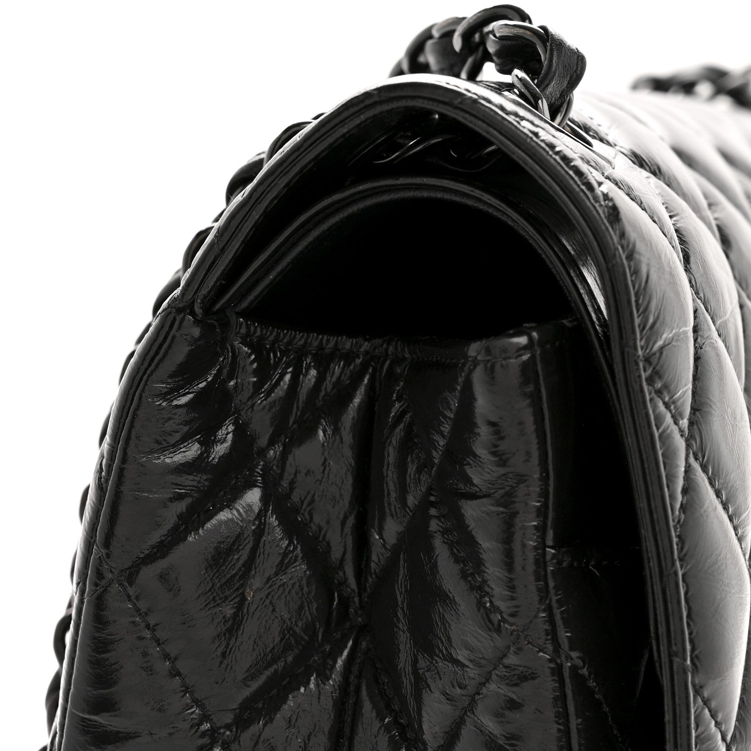 Chanel Shiny Crumpled Calfskin Quilted Jumbo Double Flap So Black