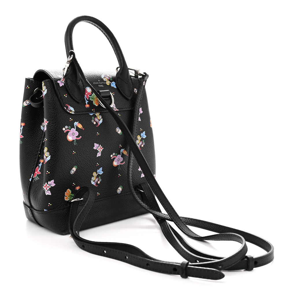 Louis Vuitton Calfskin Flower Lockme Mini Backpack Black Multicolor