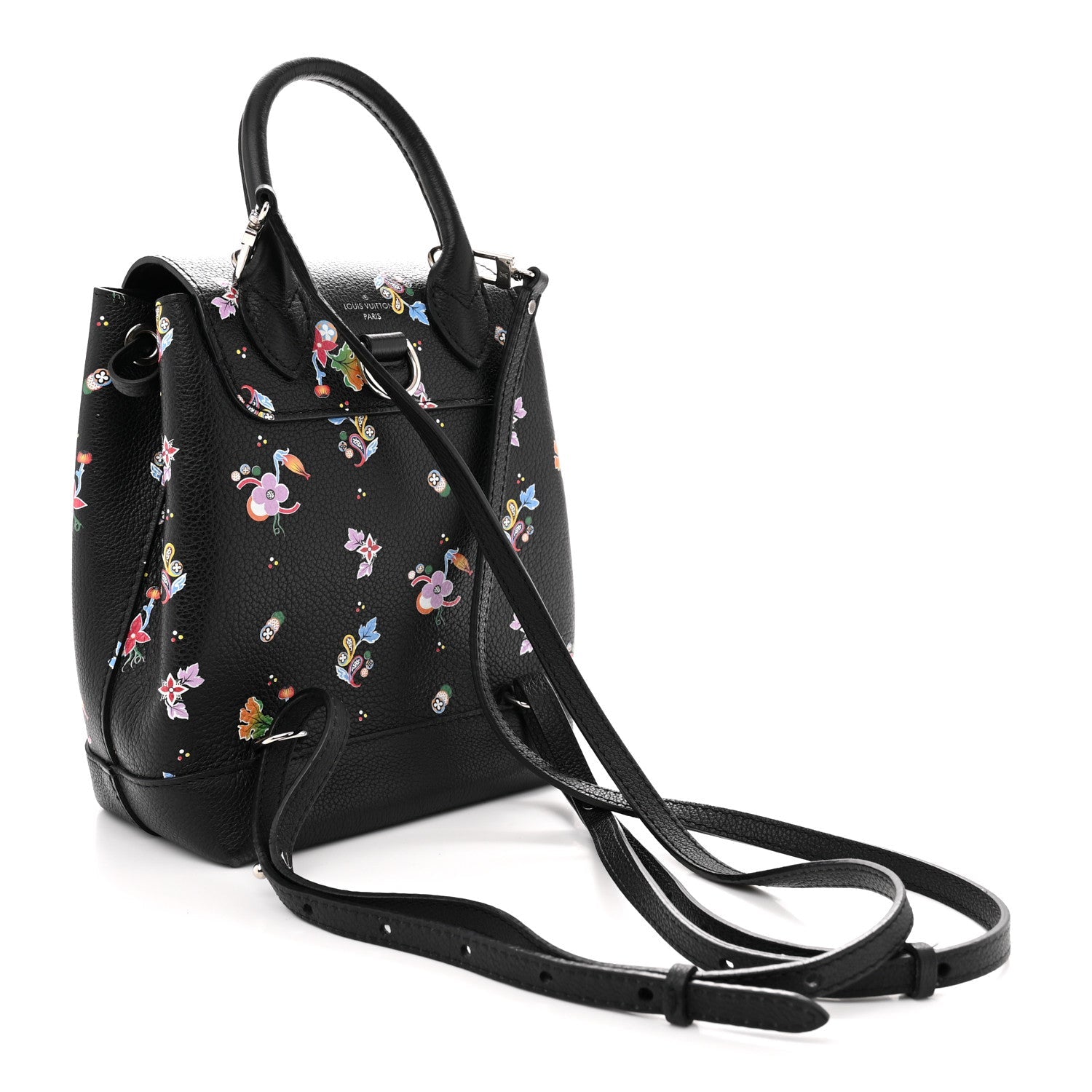 Louis Vuitton Calfskin Flower Lockme Mini Backpack Black Multicolor