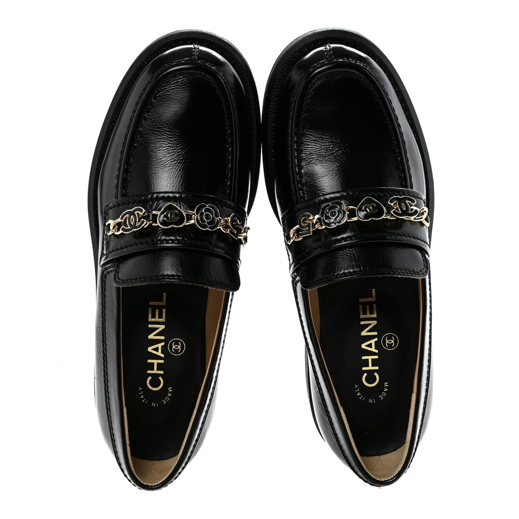 Calfskin Enamel Charms Mocassin Loafers 35.5 Black