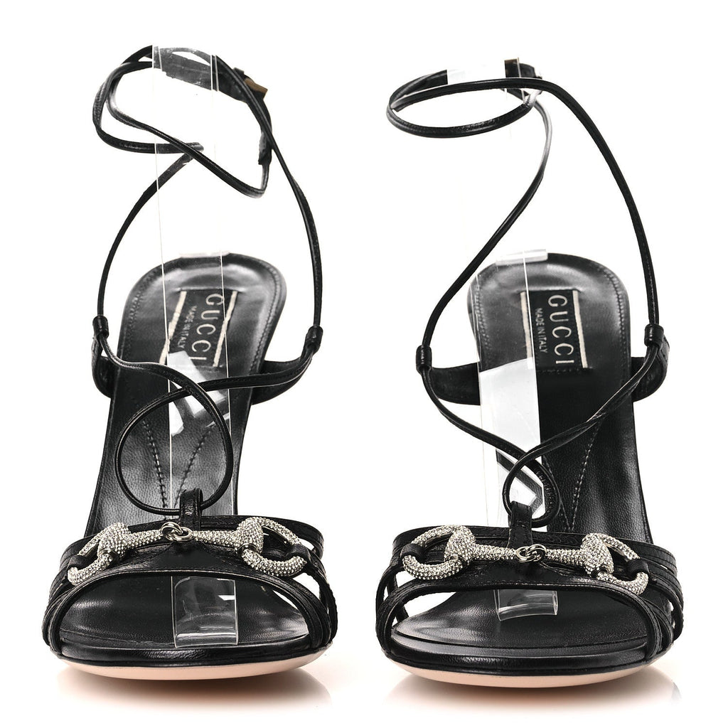 Gucci Malaga Kid Crystal Strappy Horsebit Sandals 39.5 Black