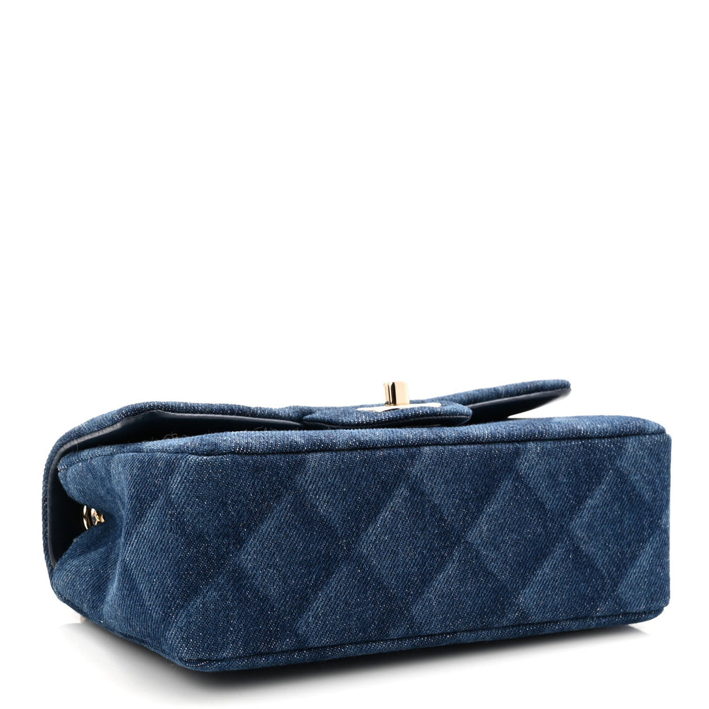 Chanel Printed Denim Quilted Mini Rectangular Flap Dark Blue