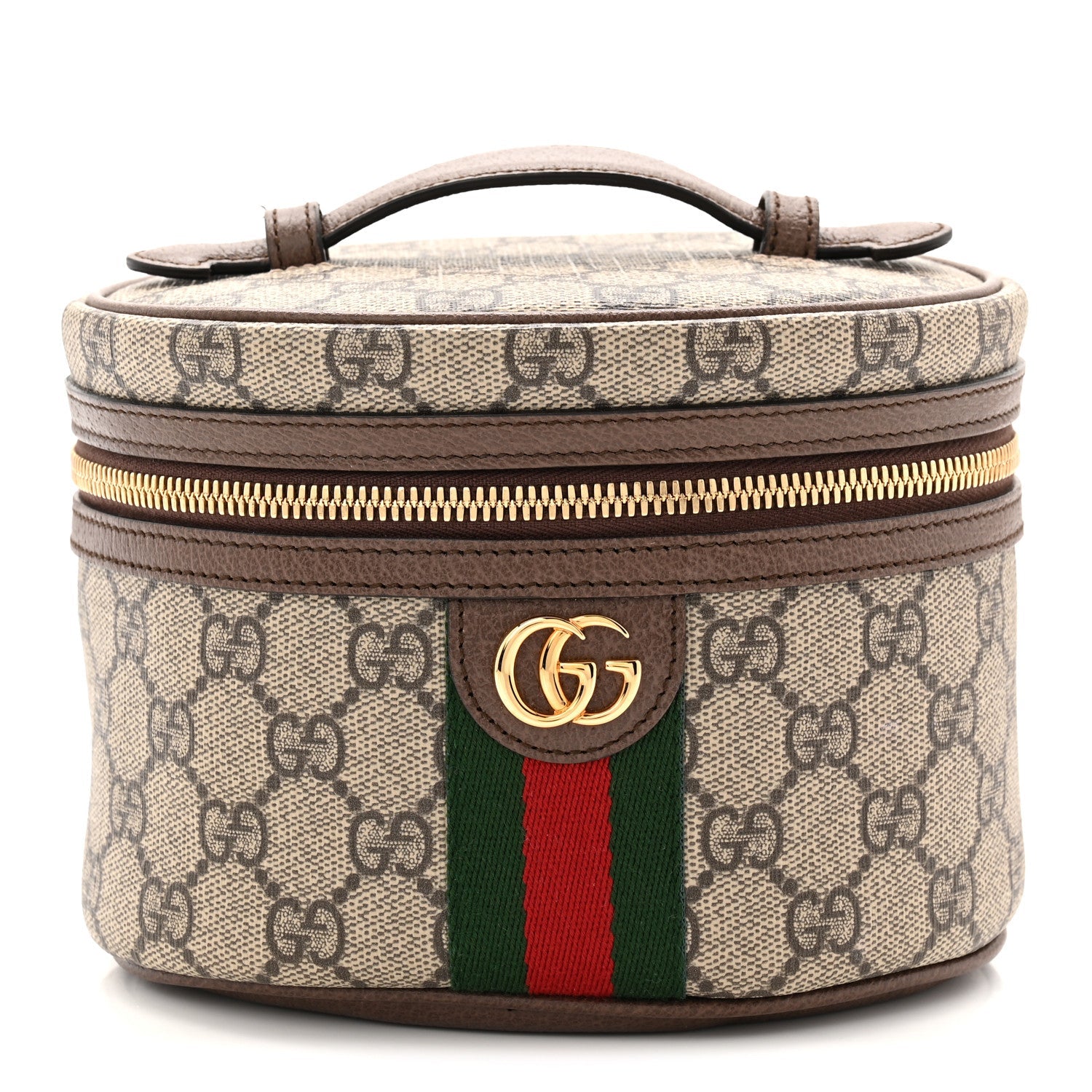 Gucci GG Supreme Monogram Textured Calfskin Web Ophidia Vanity Cosmetic Case Beige Ebony New Acero