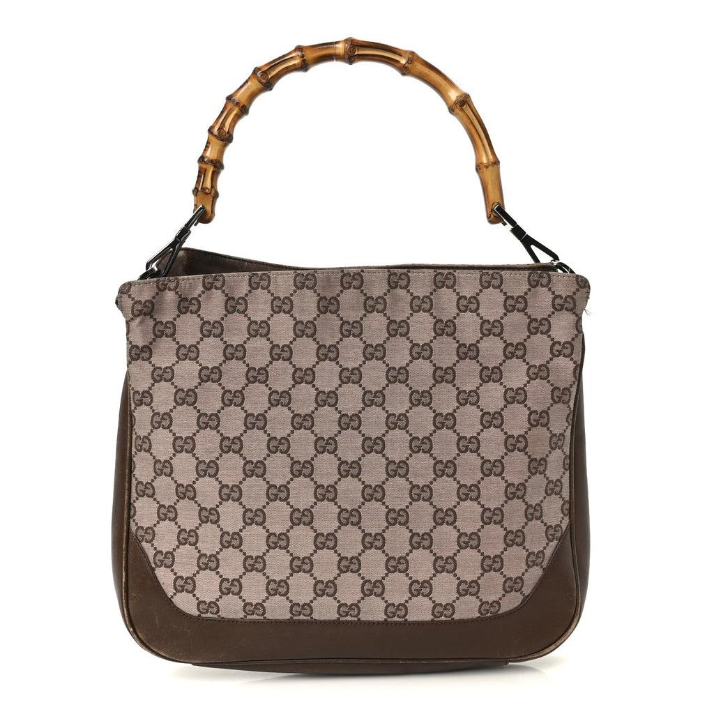 Gucci Monogram Bamboo Top Handle Bag Brown Pink