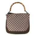 Gucci Monogram Bamboo Top Handle Bag Brown Pink