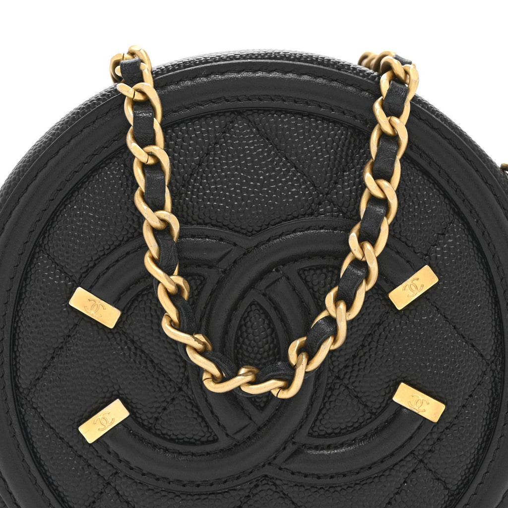 Chanel Caviar Quilted Round Filigree Crossbody Black