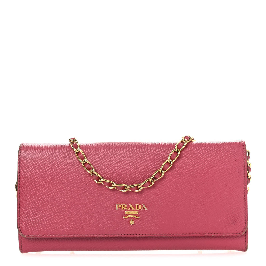 Prada Saffiano Metal Oro Chain Wallet Peonia