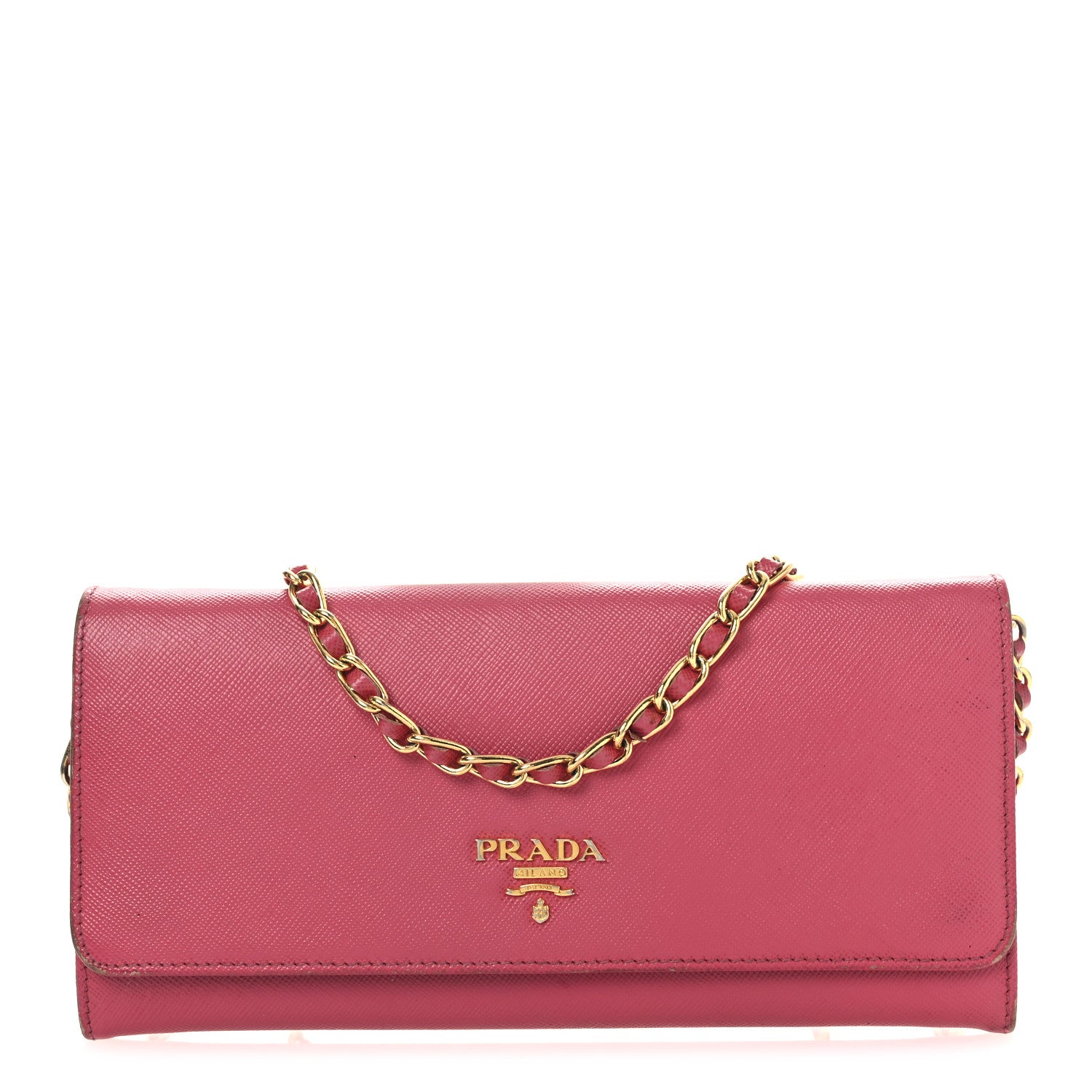 Prada Saffiano Metal Oro Chain Wallet Peonia