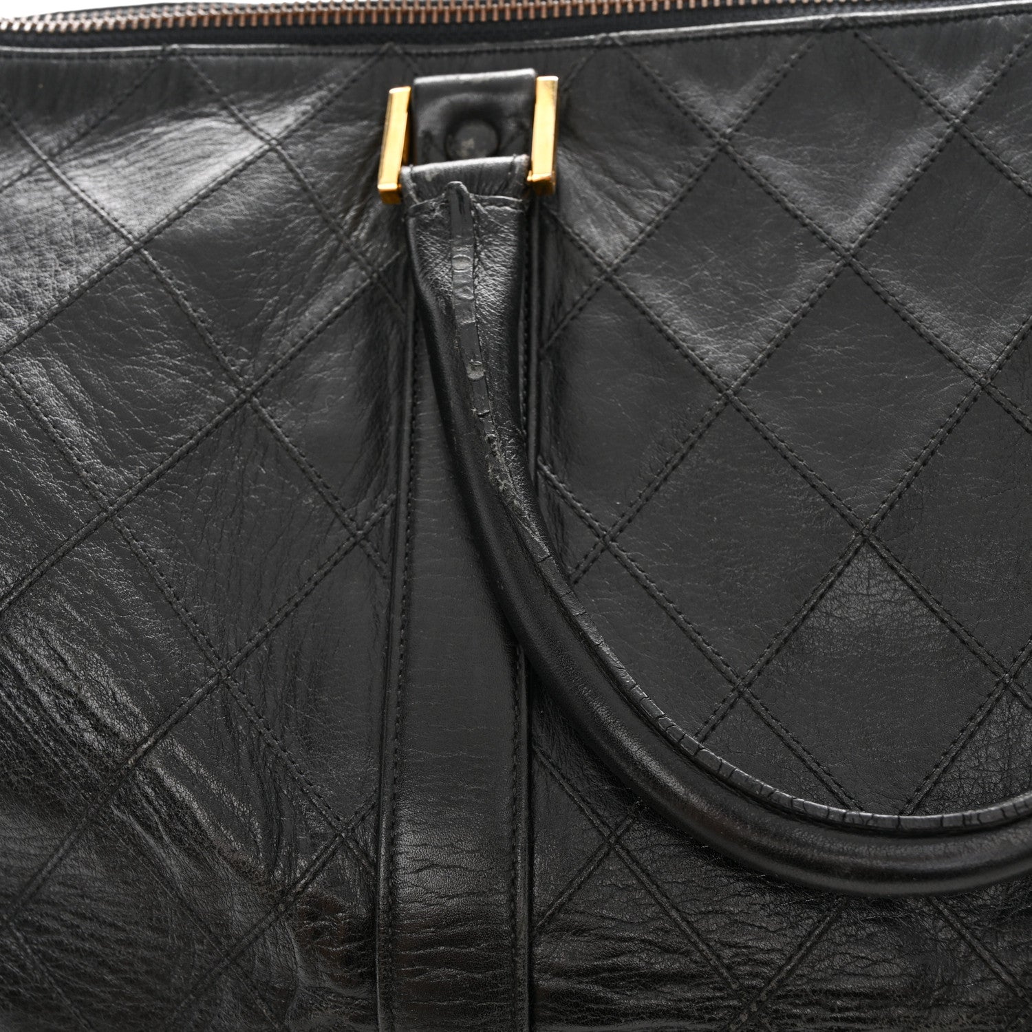 Chanel Calfskin Stitched Duffle Travel Bag Black