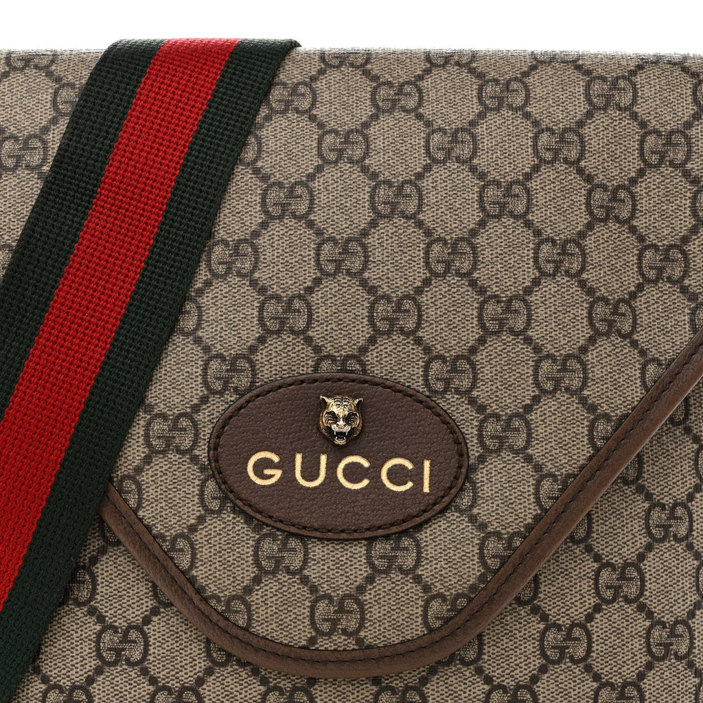 Gucci GG Supreme Monogram Web Medium Neo Vintage Flap Messenger Bag Beige New Acero
