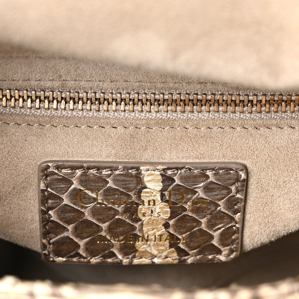 Christian Dior Metallic Snakeskin Cannage Mini Lady Dior Beige