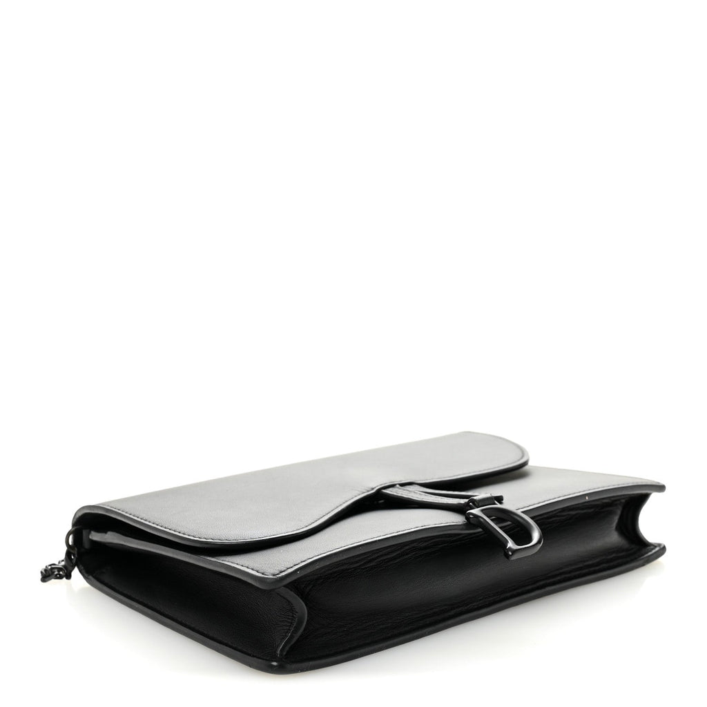 Christian Dior Ultra Matte Calfskin Saddle Chain Pouch Black