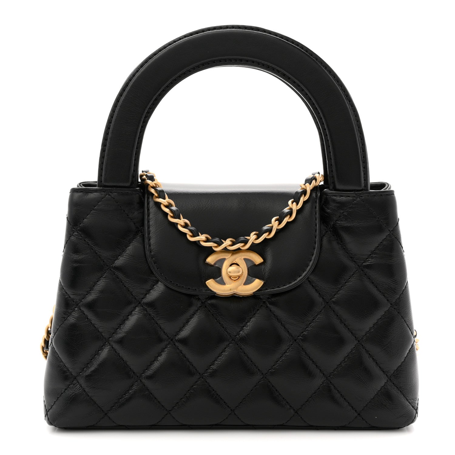 Chanel Shiny Aged Calfskin Quilted Nano Kelly Shopper Black