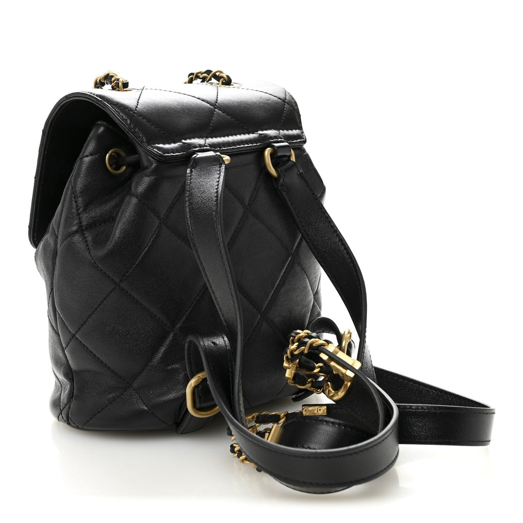 Chanel Lambskin Quilted Logo Mini Backpack Black