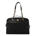 Chanel Shiny Grained Calfskin Quilted Travel Bowling Bag Black
