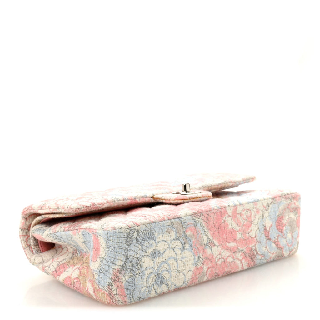 Chanel Tweed Quilted Camellia Medium Double Flap Ivory Multicolor