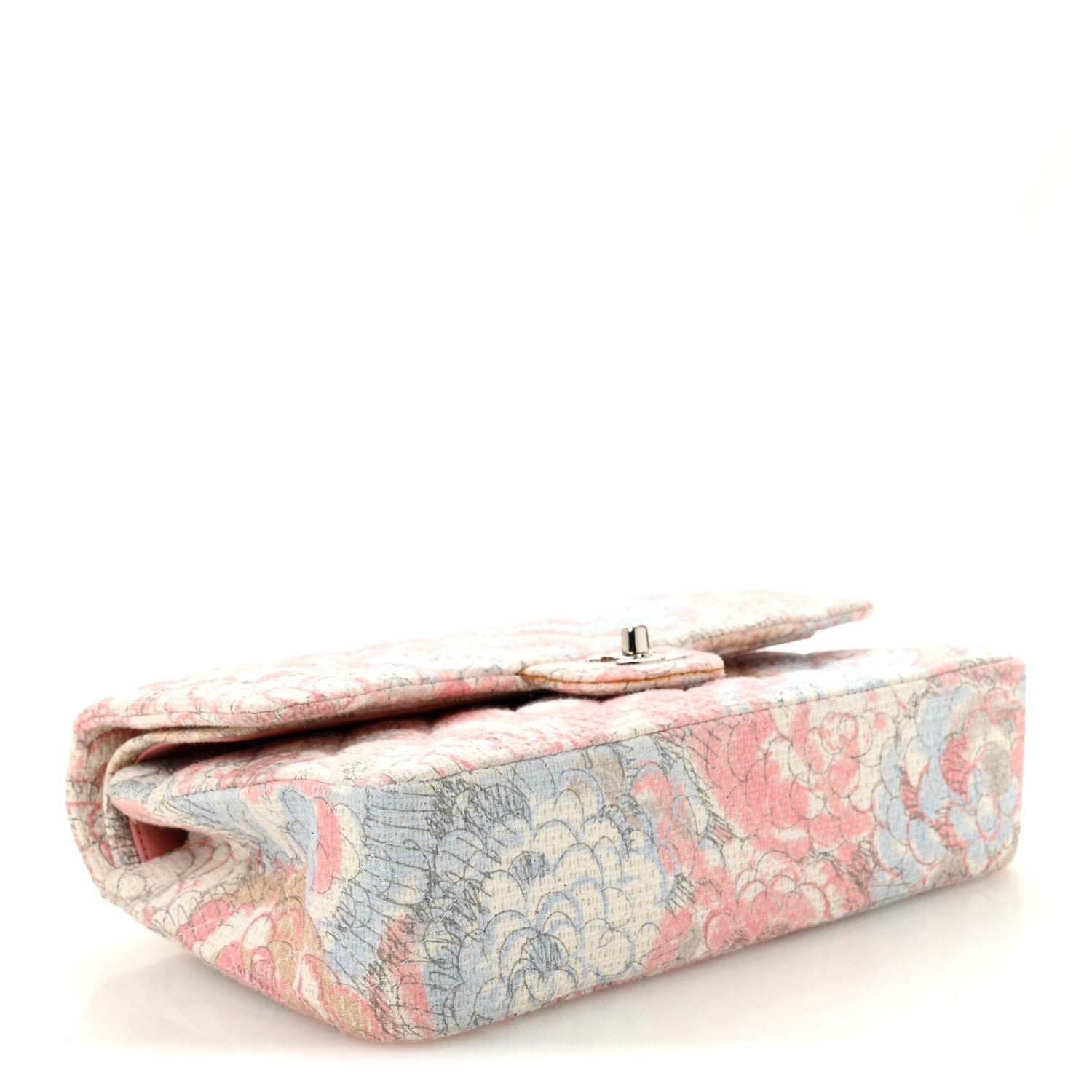 Chanel Tweed Quilted Camellia Medium Double Flap Ivory Multicolor