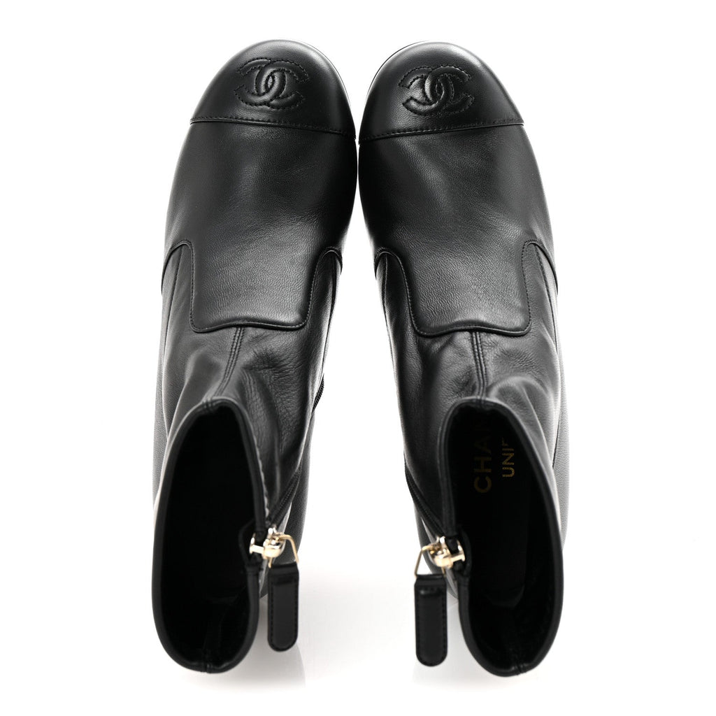 Chanel Stretch Lambskin Cap Toe CC Short Boots 35 Black