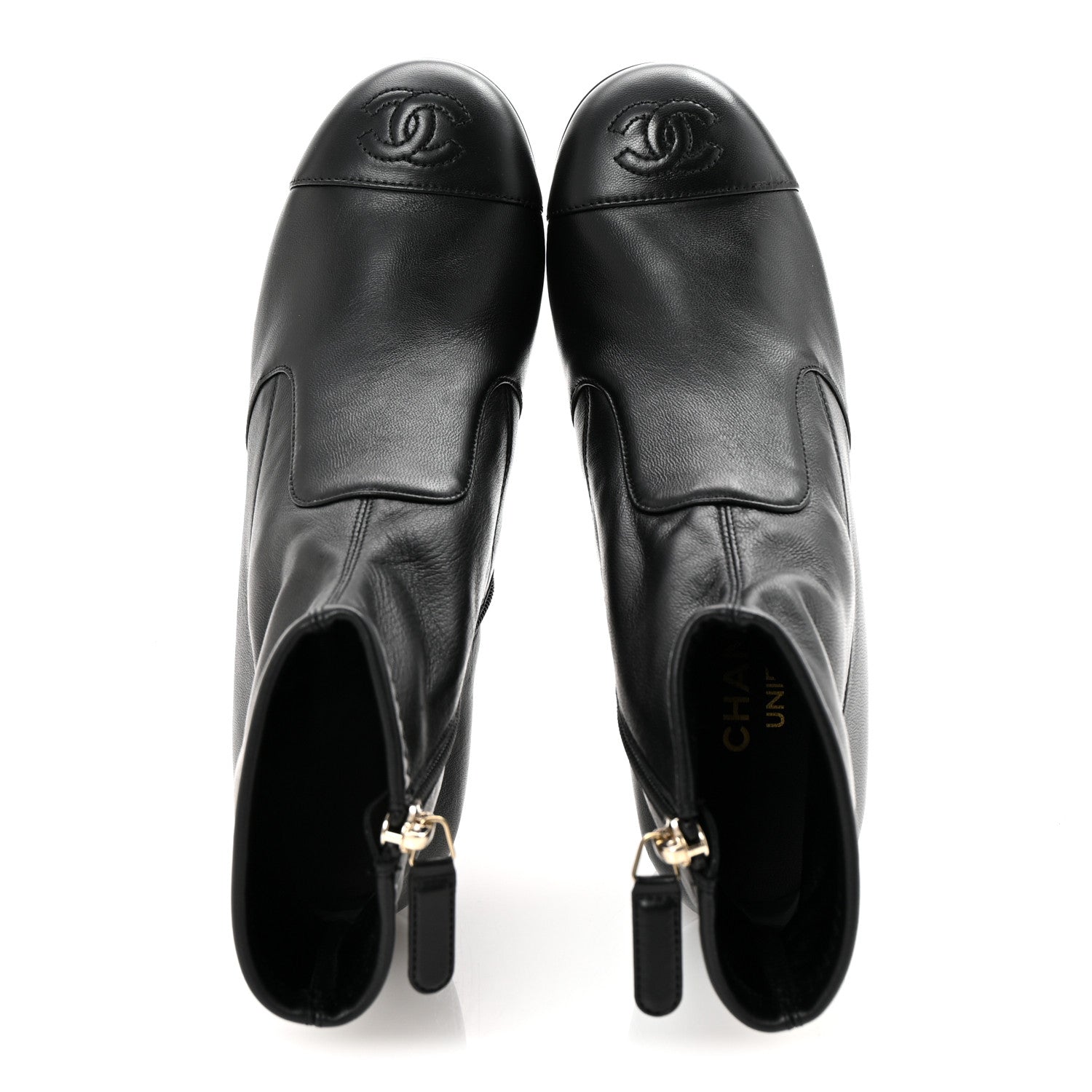 Chanel Stretch Lambskin Cap Toe CC Short Boots 35 Black