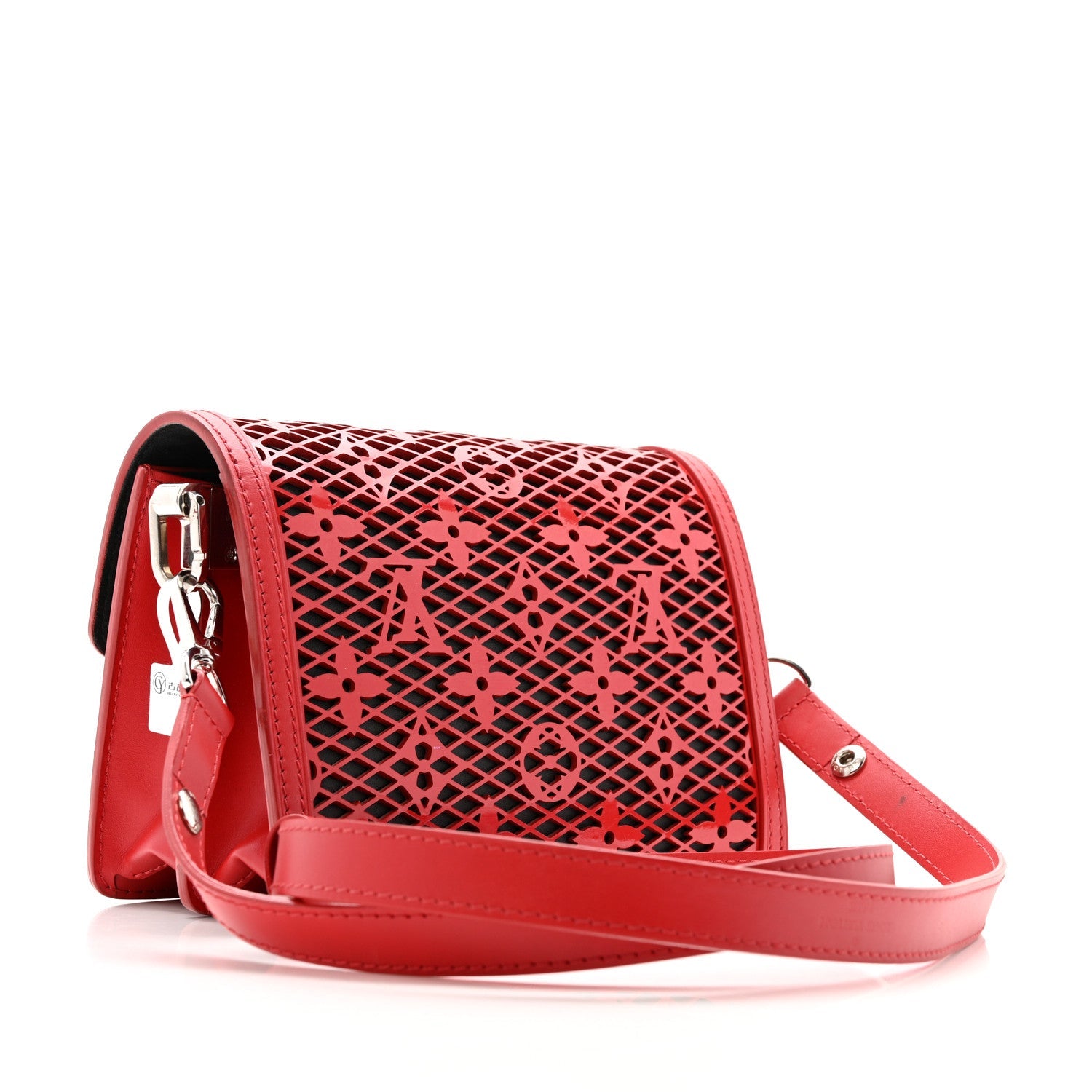 Louis Vuitton Patent Calfskin Monogram Lace Dauphine Mini Red