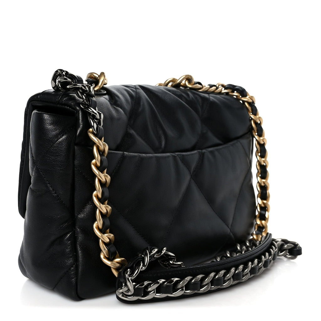 Chanel Shiny Goatskin Quilted Medium Chanel 19 Flap Black