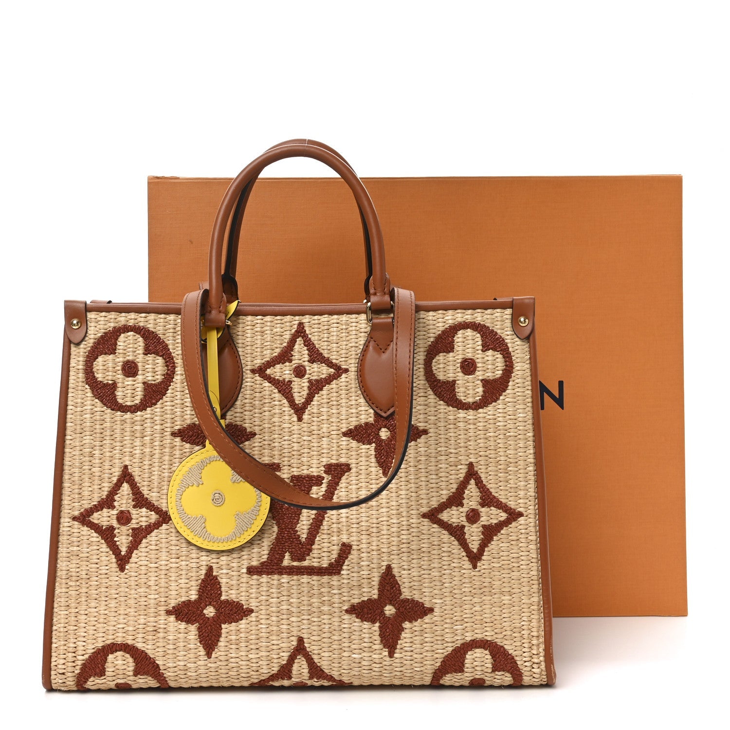 Louis Vuitton Raffia Calfskin Monogram Giant Onthego MM Tan