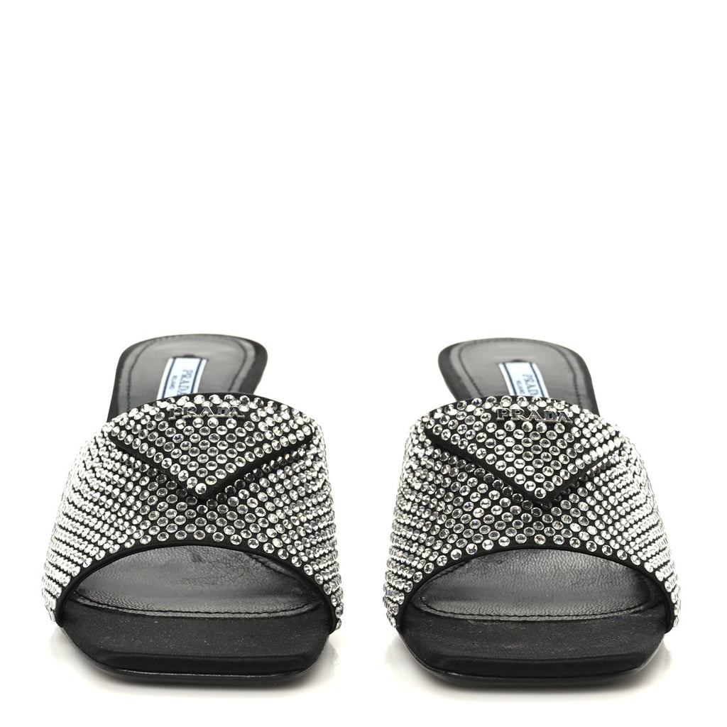 Prada Satin Crystal Logo 65mm Slide Sandals 36 Cristal