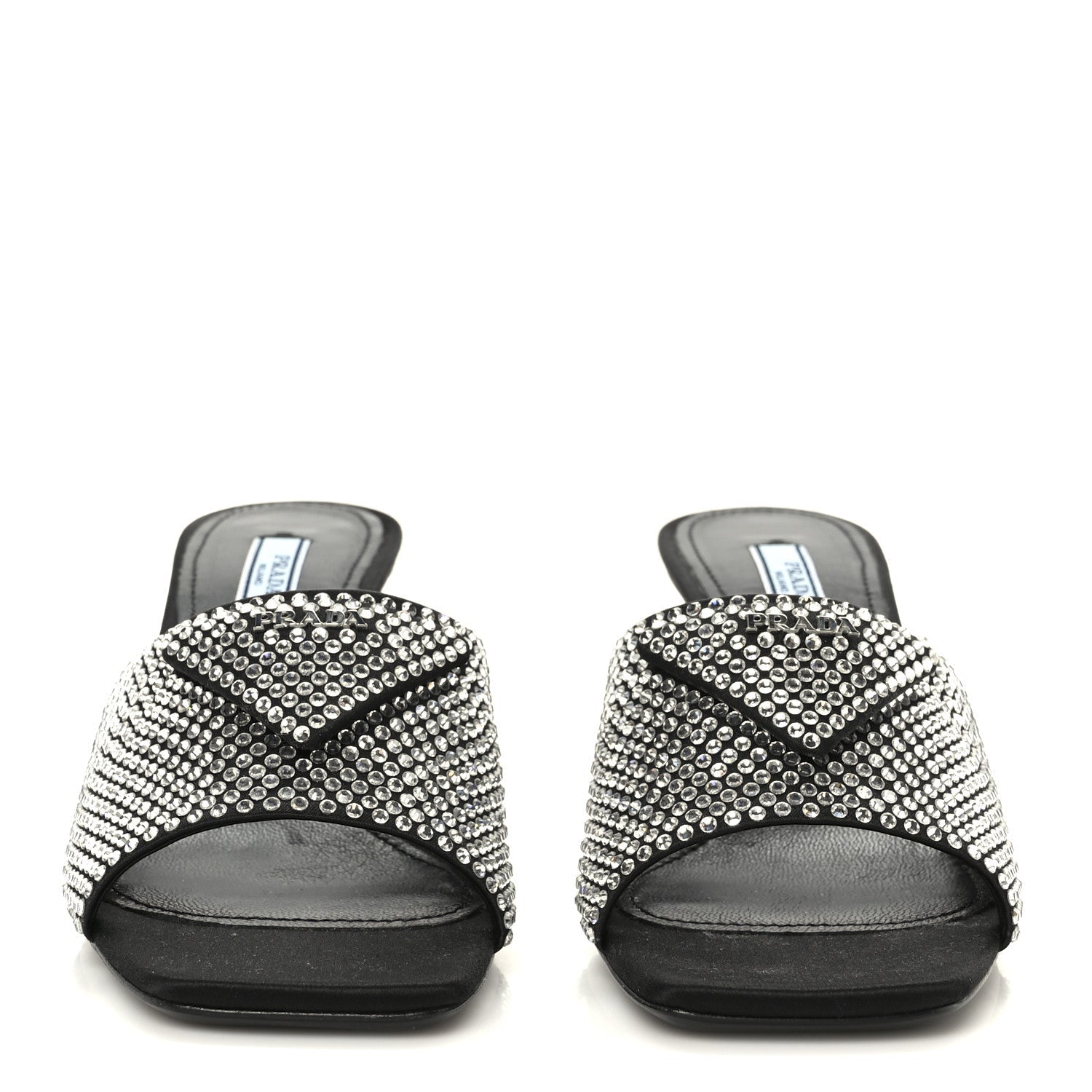 Prada Satin Crystal Logo 65mm Slide Sandals 36 Cristal