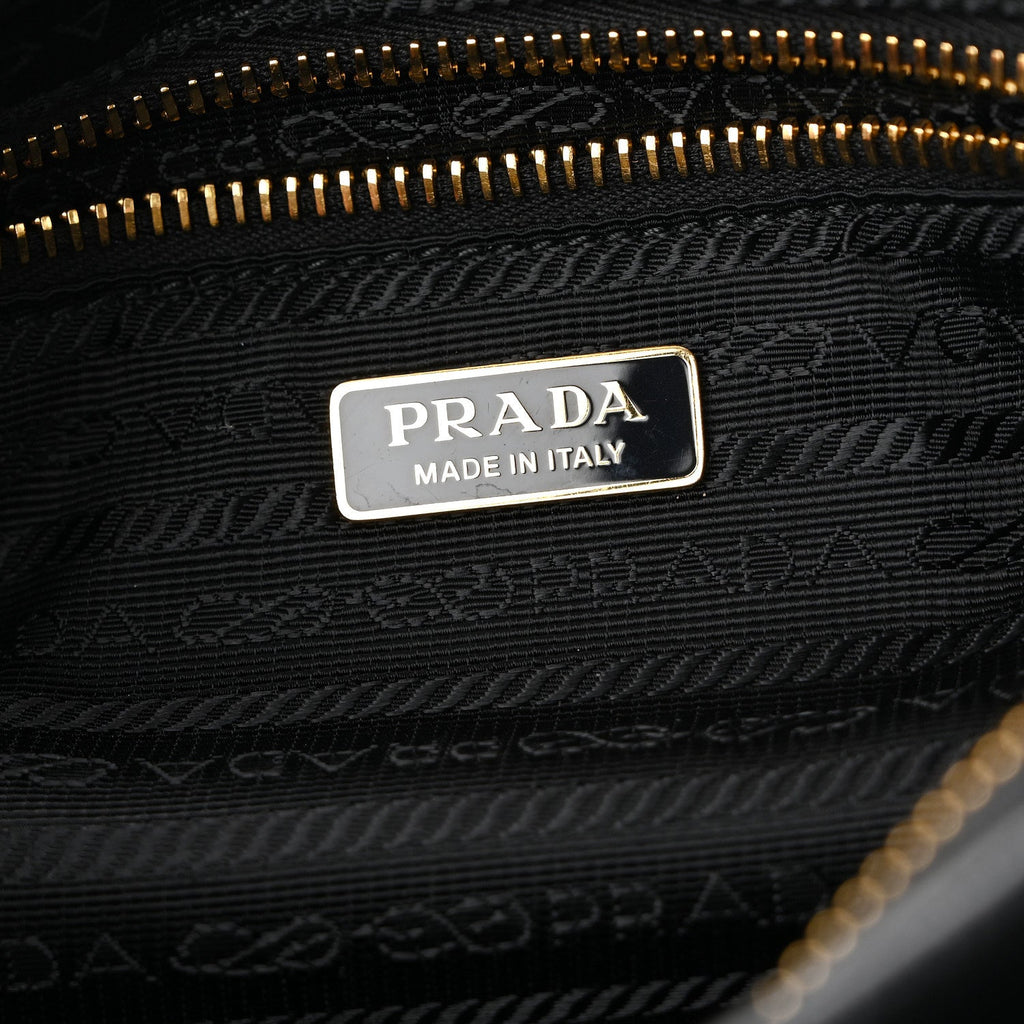 Prada Glossy Calfskin Triangle Medium Bonnie Shoulder Bag Black