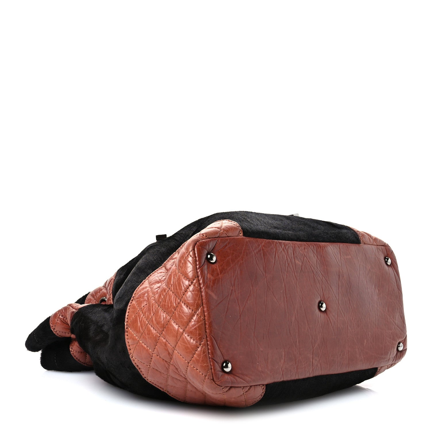 Chanel Aged Calfskin Pony Hair Quilted Miss Pony Drawstring Tote Brown