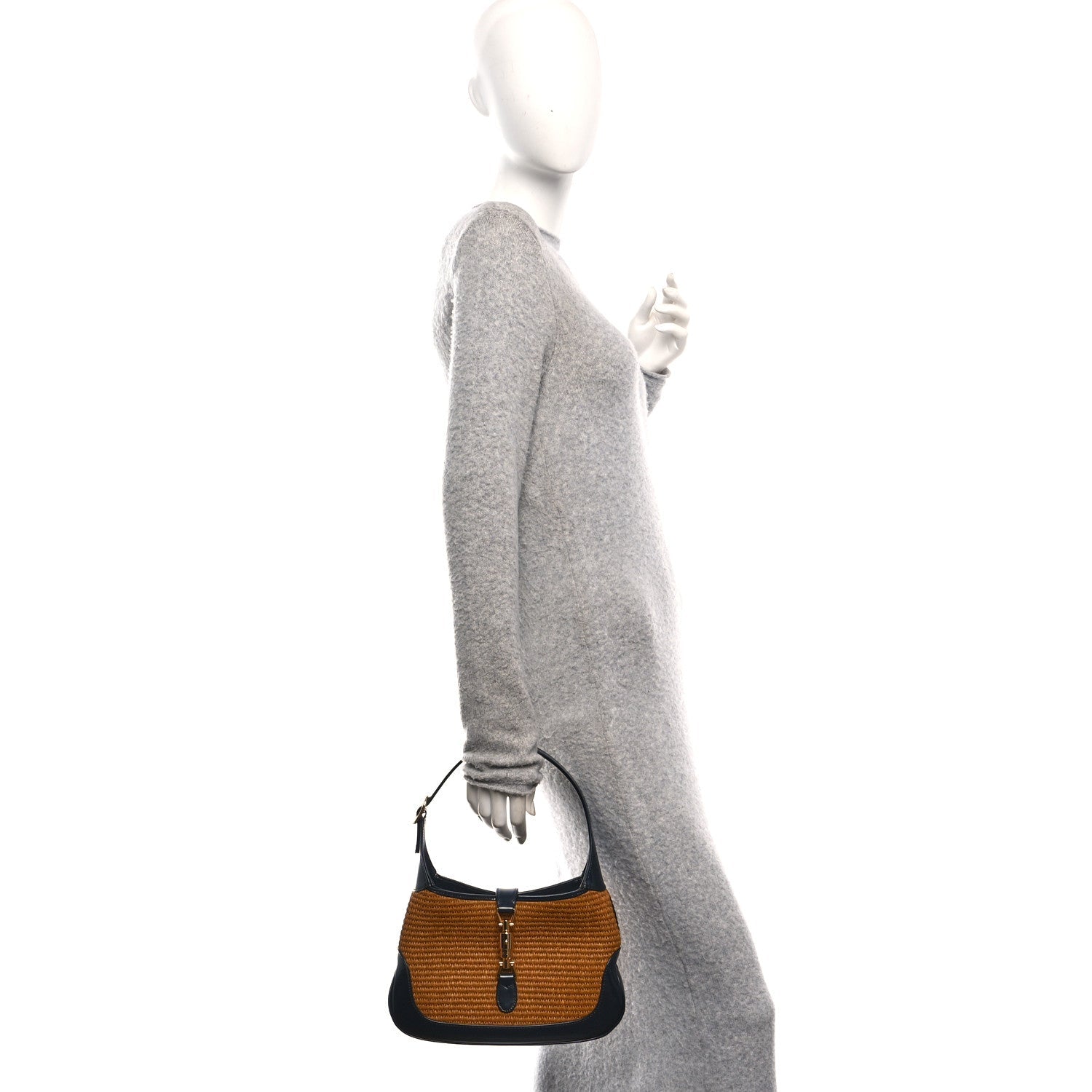 Gucci Straw Lux Boarded Dyana Lux Calfskin Small Jackie 1961 Hobo Dark Natural Blue