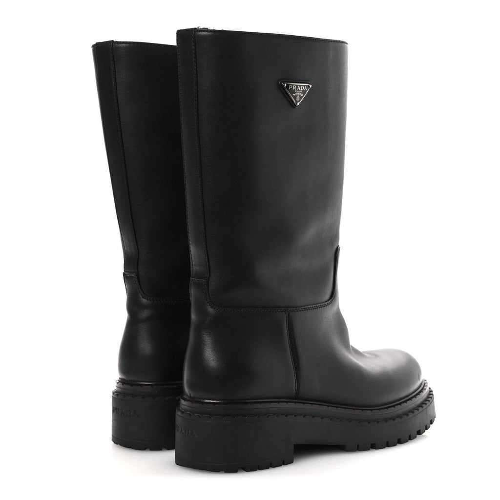 Prada Vitello Shearling Winter 2 Boots 39.5 Black