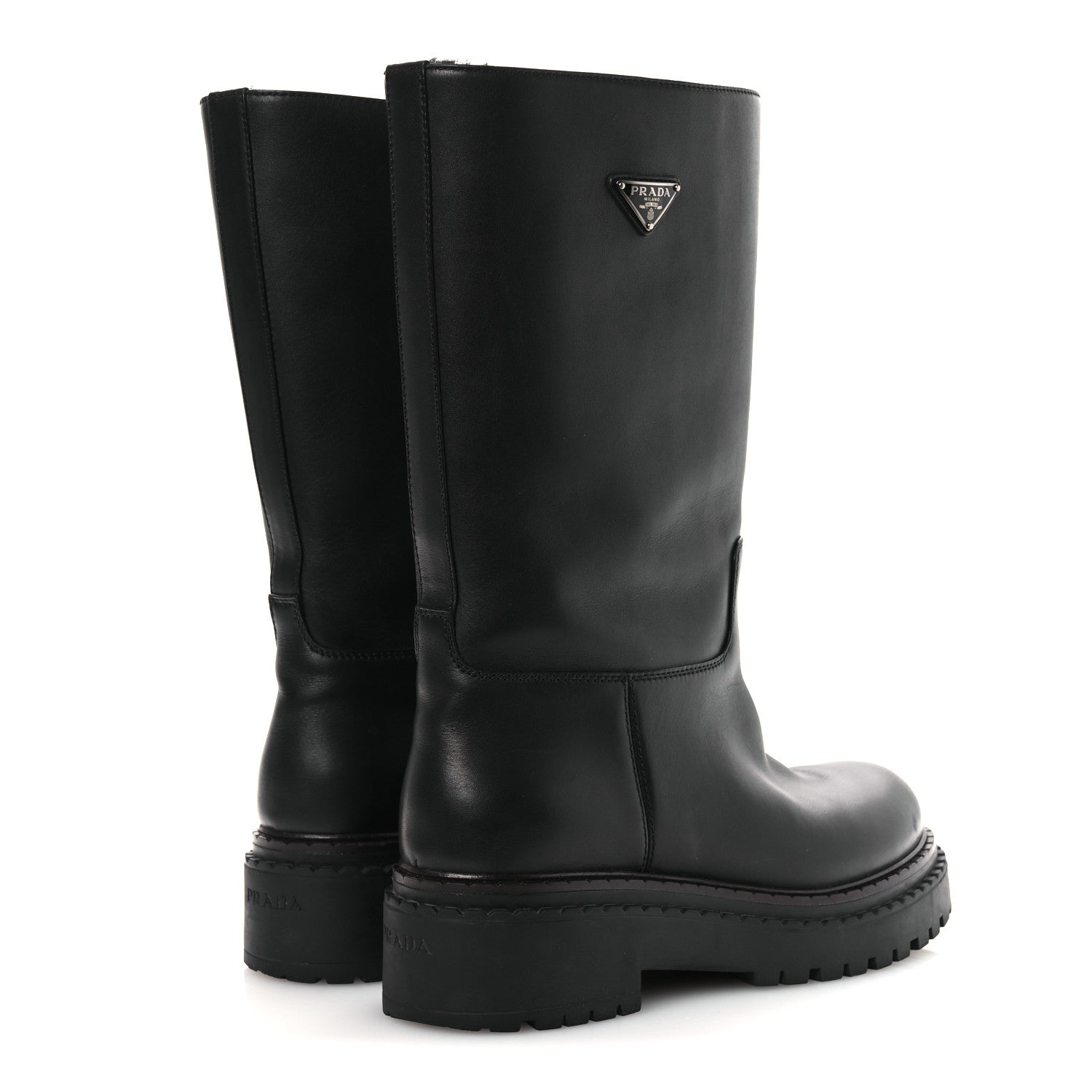 Prada Vitello Shearling Winter 2 Boots 39.5 Black