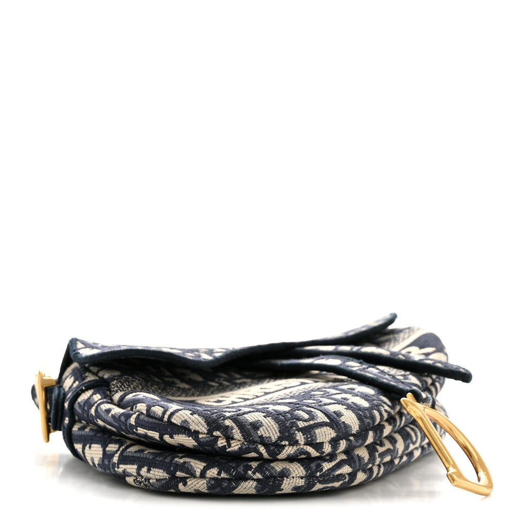 Christian Dior Oblique Embroidered Saddle Bag Blue