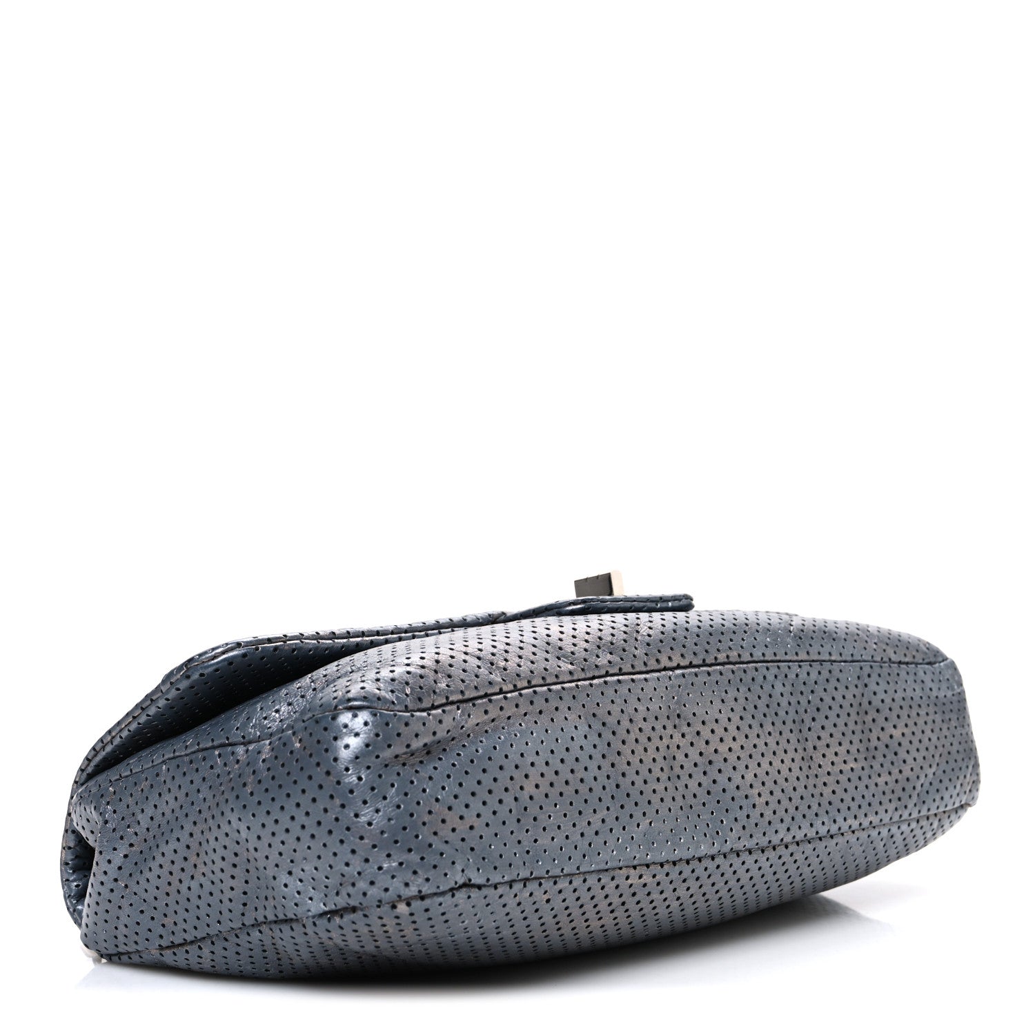 Chanel Metallic Crackled Calfskin Perforated Drill Flap Silver