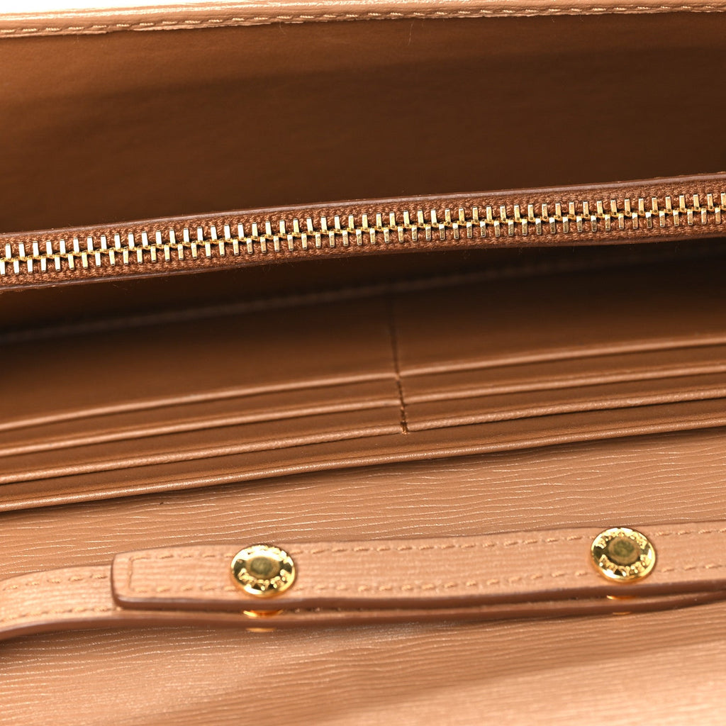 Prada Vitello Move Metal Oro Chain Wallet Caramel